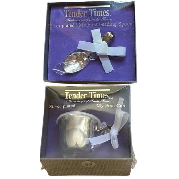 Bundle Tender Times Silver Plated My First My First Cup New &Feeding Spoon Open - Picture 1 of 13